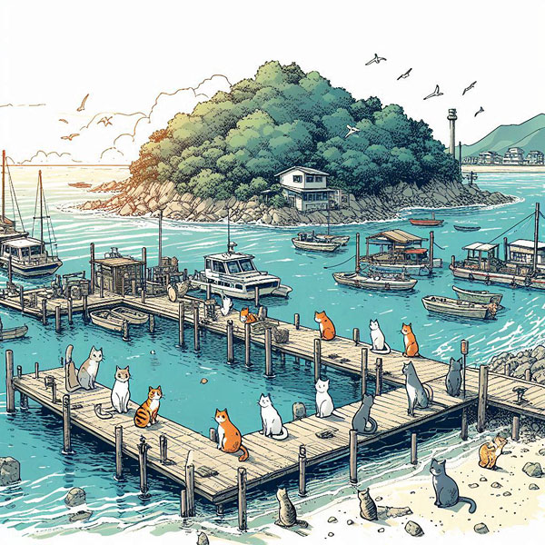 『猫島の詩人と画家』イメージ画像 by SeaArt