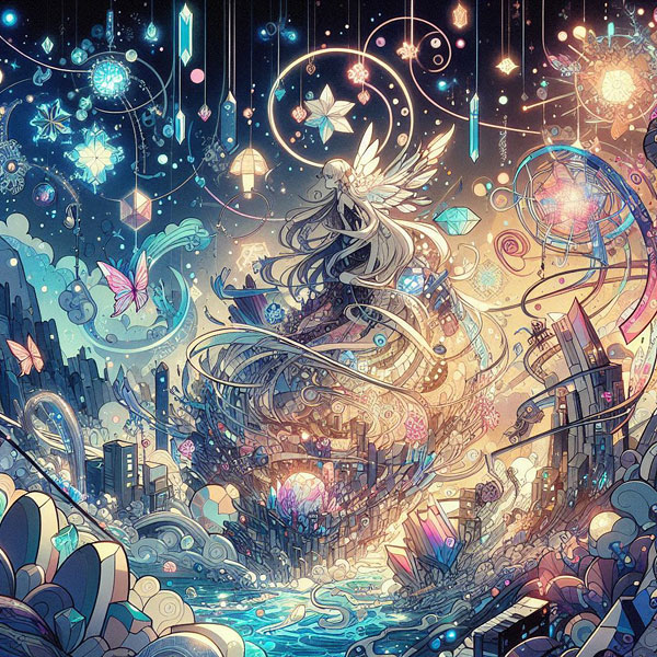 『電子の森、時間の宝石、そして宇宙の歌』イメージ画像 by SeaArt
